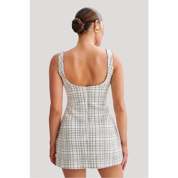 New! MESHKI • Beth Tweed Mini Dress in White Check - Picture 3 of 14